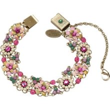 Bracelet By Michal Negrin With Fuchsia, Green & White Crystals, Flowers & Beads