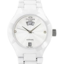 Brand New ONISS ON8104-L Diamond Ceramic Ladies Day Date Watch - white