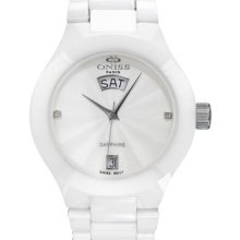 Brand New ONISS ON888-L/WT Diamond Ceramic Ladies Day Date Watch - white