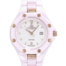 Brand New ONISS Swiss Movement Diamond Ceramic Ladies Date Watch - pink