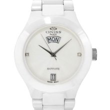 Brand New ONISS Swiss Movement Diamond Ceramic Ladies Watch - white