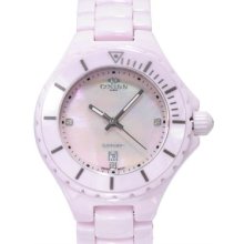 Brand New ONISS Swiss Movement Diamond Ceramic Ladies Watch - pink