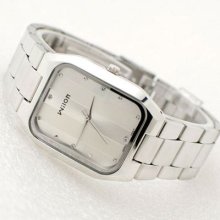 Brand Silver Square Wilon 12 Crystal Dial Mens Lady Stainless Steel Wrist Watch