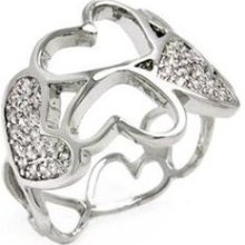 Brass Pave Cubic Zirconia Heart Right Hand Ring (17.1 mm) Rhodium ...