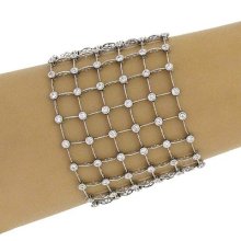 Breathtaking 18k Gold 5 Cts Diamonds Wide Cuff Bracelet