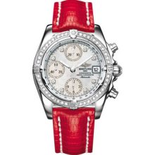 Breitling Chrono Cockpit Stainless Steel Diamonds A1335853/A578-lizard-red-deployant