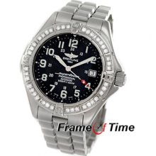 Breitling Men Diamond Superocean Automatic Black Ss Stainless Steel Watch A17345