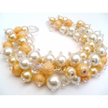 Bridal Jewelry, Wedding, Pearl Bridesmaid Bracelet, Cluster Bracelet, Pearl Bracelet, Banana Yellow and Ivory Pearl Jewelry