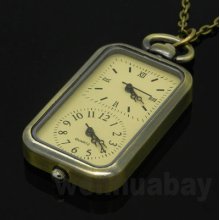 Bronze Vintage Quartz Pocket Watch Dual Double Time Zone Movement Necklace P11