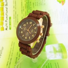 Brown Silicone Rubber Quartz Dial Jelly Wrist Watch Fashion Leisure M600k