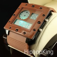 Brown Sporty Fashion Hip Hop Digital Watch Unisex Teen Style Water Resistance