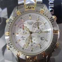 Bulova Marine Star Men's Watch Alarm Chrono All Stainless Two Tone Original