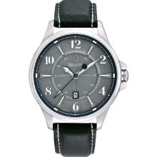 Bulova Mens Adventurer Stainless Watch - Black Leather Strap - Black Dial - 96B151