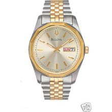 Bulova Men's Two Tone Silver Dial Day Date 98c002 Watch