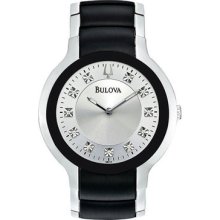 Bulova Men's Watch Silver Tone Dial With 11 Genuine Diamonds 98d118