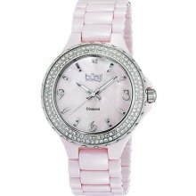 Burgi Women's Diamond Ceramic Mother Of Pearl Quartz Watch