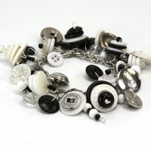 Button Bracelet Chunky Black and White Vintage Upcycle