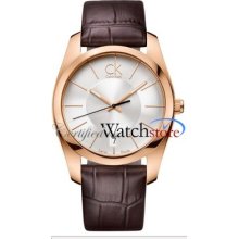 Calvin Klein K0k21620 Watch Strive Mens Silver Dial Rose Gold Case Quartz