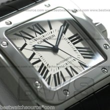 Cartier Santos 100 Large Automatic White Dial Rubber W20073x8 B&p Ret: $6,950