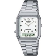 Casio Analog-digital Aq-230a-7b Silver White Dual Time Classic Wr (aq230a-7b)