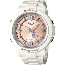 Casio Bga300-7a2 Women's Baby-g Rose Gold Ana-digi Dial White Fine Resin Watch