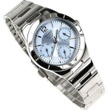 Casio Brand Name Hot Stylish Watch Stainless Steel Silver Band Blue Ltp-2069