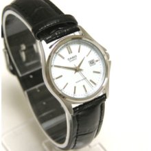 Casio Date White Dial Black Band Ladies Watch