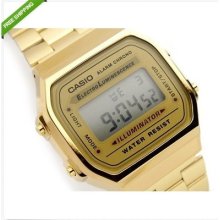 Casio Gold A168wg-9 Digital Alarm Unisex Watch, With Eliminator Light