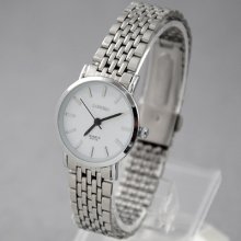 Casual Noble Silver Stainless Steel Womens Lady Elegant Watch White Dial Quartz