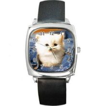 Cat Kitten Unisex Silver-Tone Square Metal Watch 07