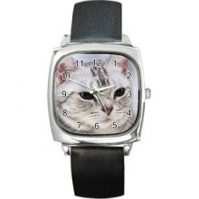 Cat Kitten Unisex Silver-Tone Square Metal Watch 03