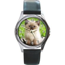 Cat KittenUnisex Silver-Tone Round Metal Watch 29