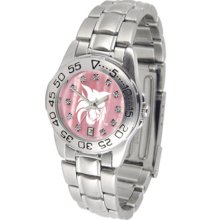 Central Washington Wildcats Ladies Sport Watch with Steel Band and Mother of Pearl Dial