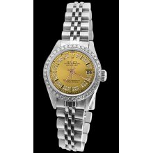 Champagne String diamond dial bezel rolex lady watch datejust jubilee SS - Gold - Yellow - 7