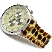 Cheetah Silver Animal Print Geneva Oversized Women's Boyfriend Watch