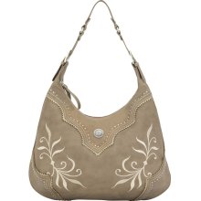 Cheyenne Bandana Round Hobo Style Purse Greige Pebble