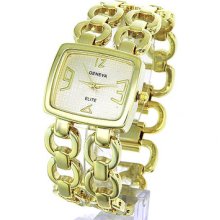 Chic Gold Tone Ladies Chain Link Bracelet Analog Watch Japan Quartz Movement