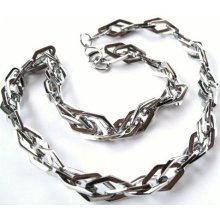 Chunky Unisex 10mm Rhombus Shape Stainless Steel Link Chain Necklace, 22