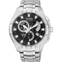 Citizen Bl8090-51e Men's Eco Drive Perpetual Calendar Alarm Black Dial Watch