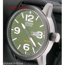 Citizen Eco-drive Military Green Men's Watch Black Nylon Strap Bm8475-00x