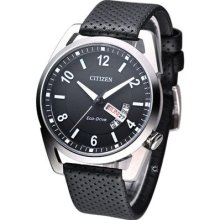 Citizen Men Eco-drive Leather Strap Dress Watch Black Aw0010-01e