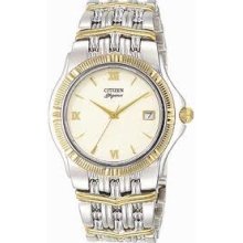 Citizen Mens $275 Two-tone Champagne Dial Elegance Dress Watch W/date Aq0554-51a