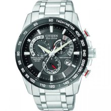 Citizen Men's Eco-Drive Chronograph Watch At4008-51E With A Black Dial And A Stainless Steel Bracelet