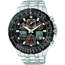 Citizen Mens Eco-Drive Perpetual Calendar Watch w/Black Dial and Silvertone Link Band