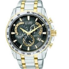 Citizen Mens Prepetual Chronograph Atomic Two Tone Watch At4004-52e