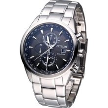 Citizen Perpetual Radio Chronograph Watch Black At8015-54e Made In Japan