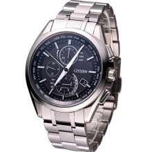 Citizen Perpetual Radio Chronograph Titanium Watch Black At8050-53e Japan