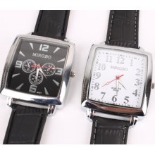 Classes Pu Leather Mens Square Black/white Dial Sport Watches Wristwatch,2 Color