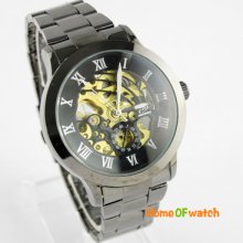 Classic & Chic Hollow Automatic Roman Black Dial S/steel Mechanical Wrist Watch