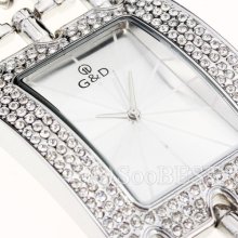 Classic Exquisite Women Quartz Rhinestone White Dial Alloy Bracelet Wrist Watch